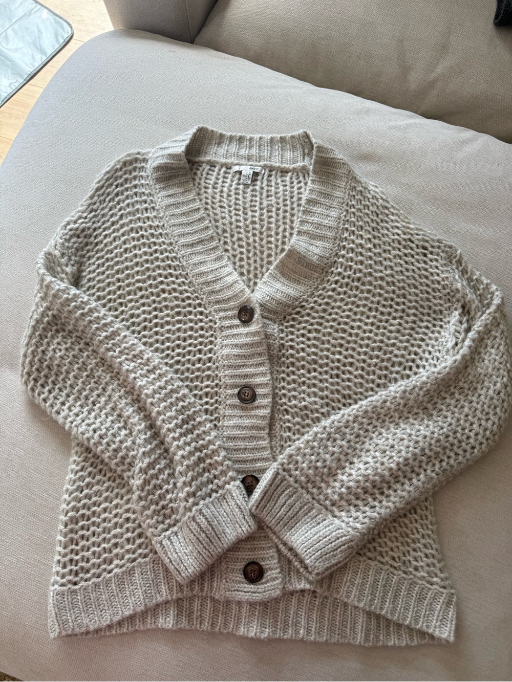 Muse Chunky Open-Knit Button Cardigan in Light Taupe